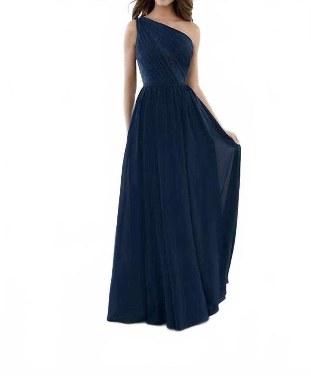 NEW CHRISTINA WU one shoulder pleated bodice dress in navy